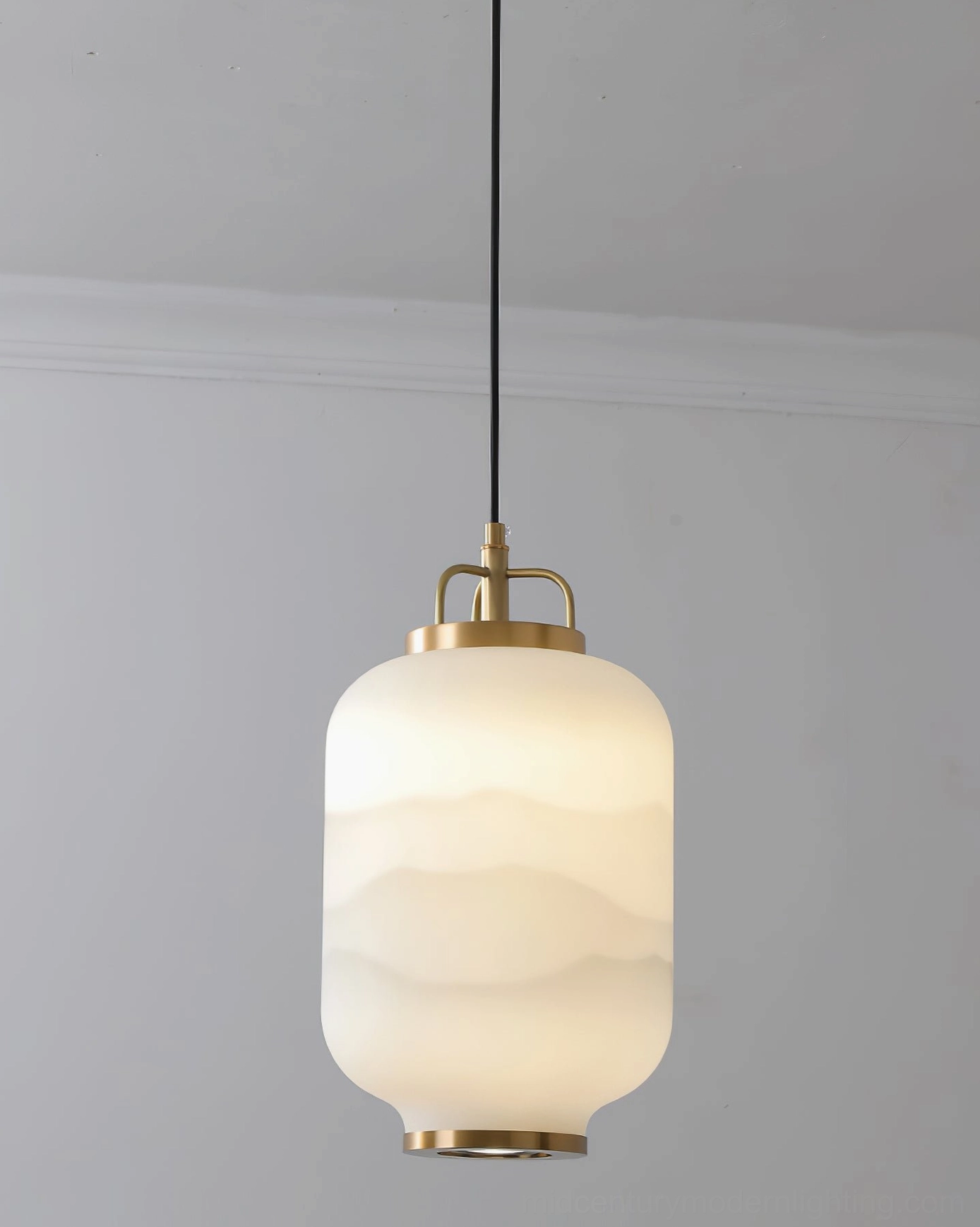 Ezio Tall Mini Pendant Lamp with wave pattern glass in contemporary setting