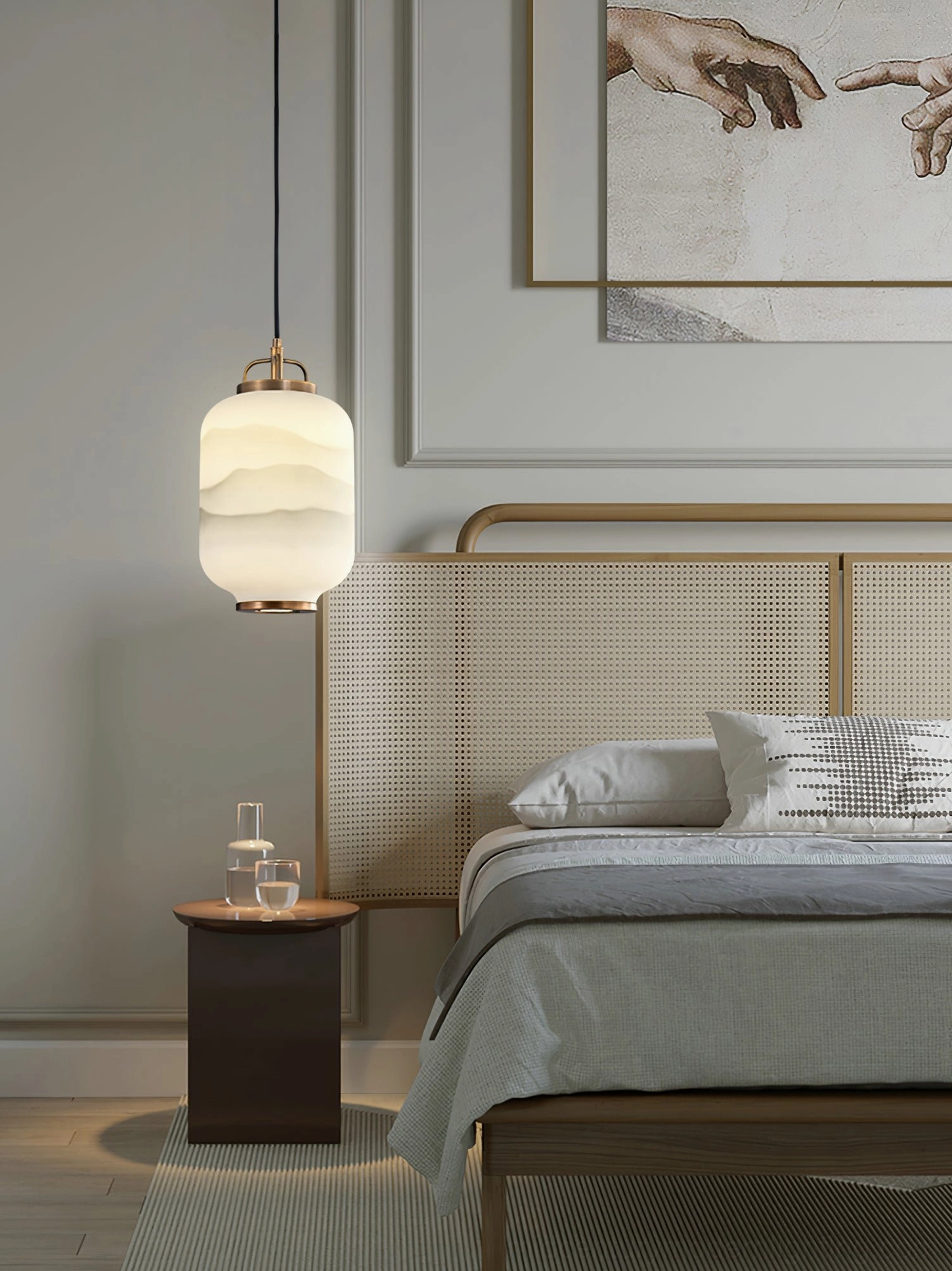 Ezio Mini Pendant Lamp in modern bedroom with warm lighting ambiance