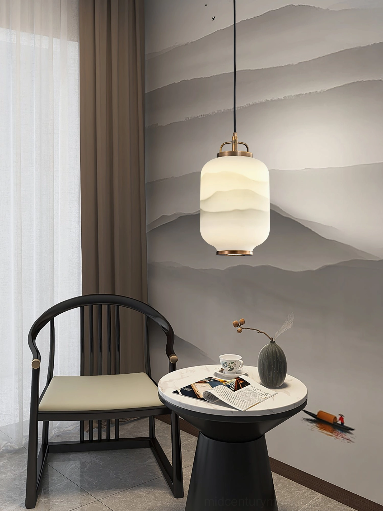 Ezio Tall Mini Pendant Lamp night view with warm LED illumination