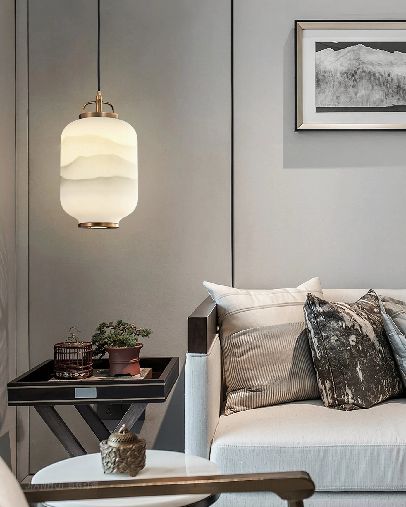Ezio Pendant Lamp in modern interior showing lighting effect and glass pattern