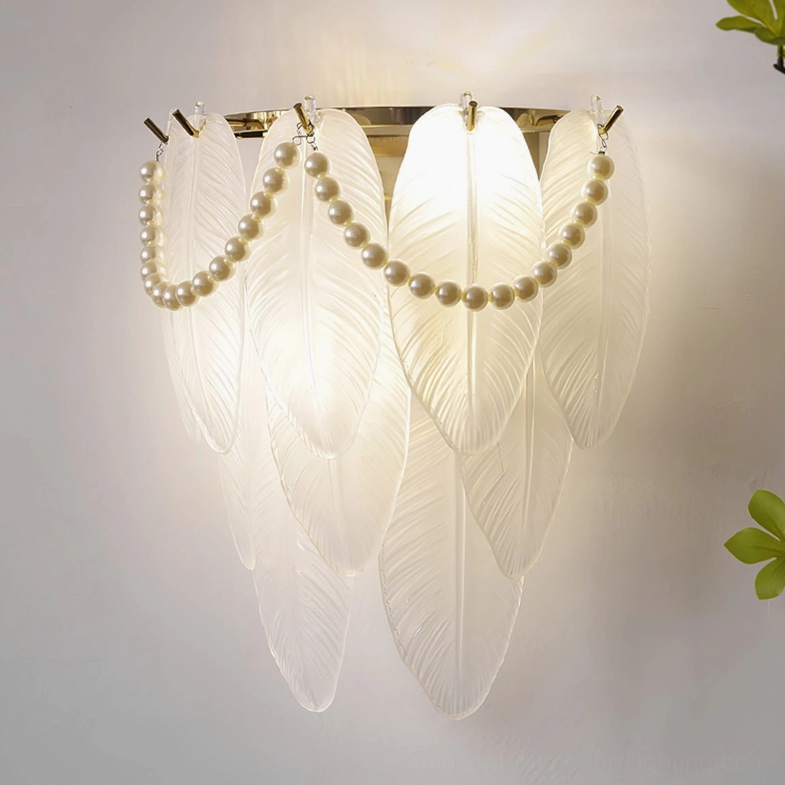 Feather Pearl Wall Sconce - E14 bulb base compatibility, LED or Edison bulb options, interior lighting fixture detail