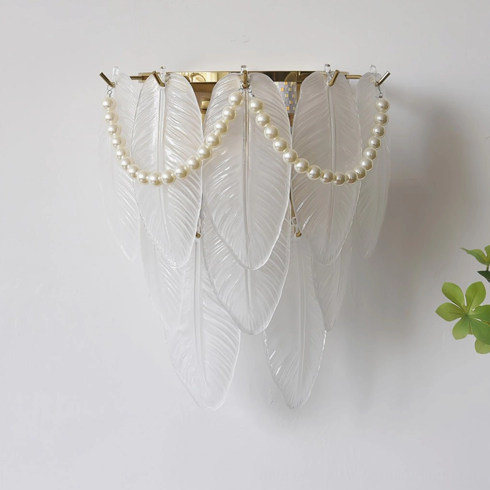 Feather Pearl Wall Sconce - three-dimensional layered design, feather and pearl architectural elements, premium wall light