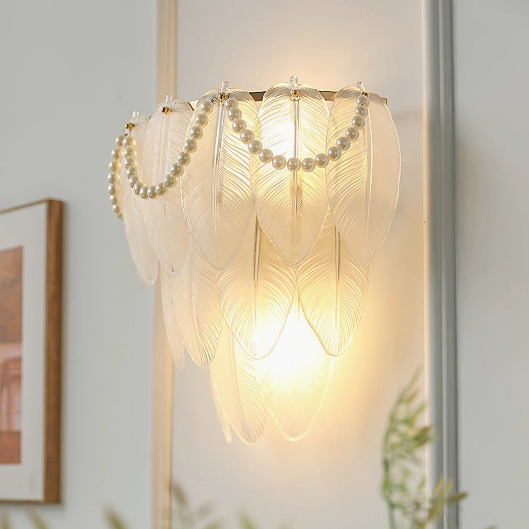 Feather Pearl Wall Sconce - white finish option, frosted feather glass shade, elegant modern wall lamp styling