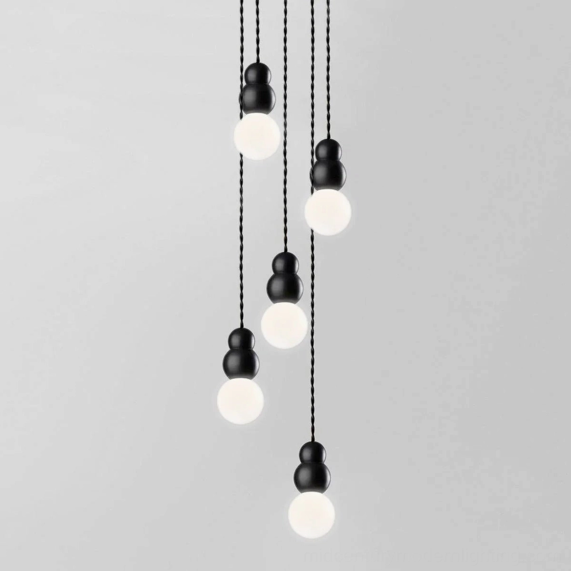 Five-head ball pendant light black finish, large spheres geometric modern lighting arrangement