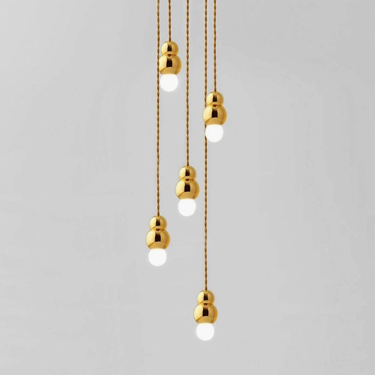 Five-head ball pendant light large spheres gold finish, dramatic sculptural lighting for high ceilings
