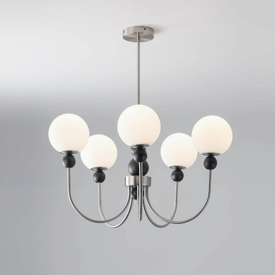 5-head contemporary glass pendant chandelier sand nickel black, multiple sphere heads