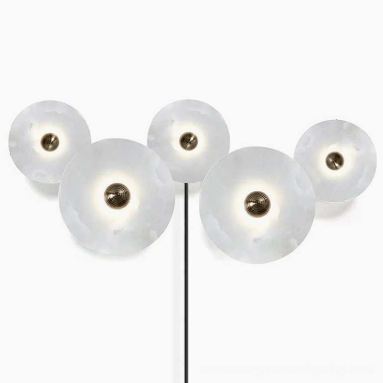 Five-lamp alabaster combination wall lamp maximum configuration showcasing full sculptural potential and scale