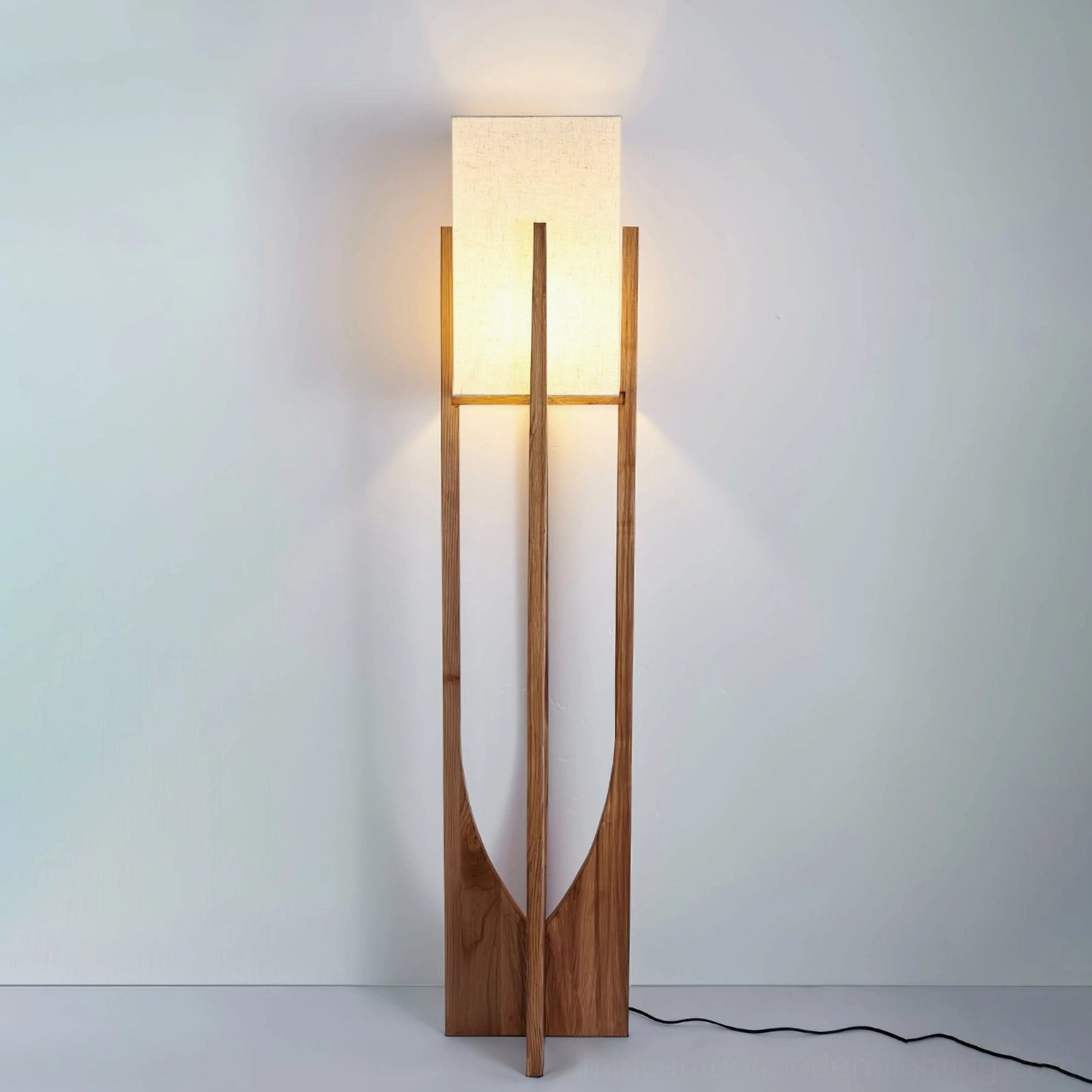 Fairbanks walnut and white floor lamp showing proportions and foot switch control mechanism