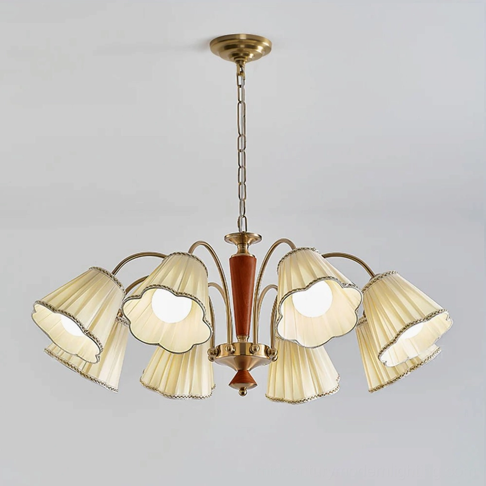 Florentine fabric chandelier 8-head large pendant with full brass metal framework and multiple fabric shades