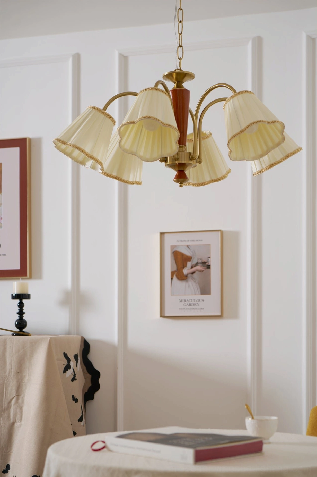 Florentine fabric chandelier mid-century modern pendant lighting fixture elegant design showcase