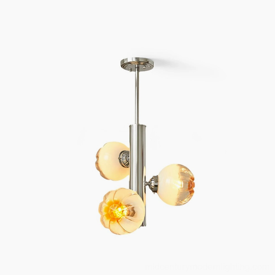Flower Bud Chandelier premium glass and chrome pendant light featuring hand-finished amber shades