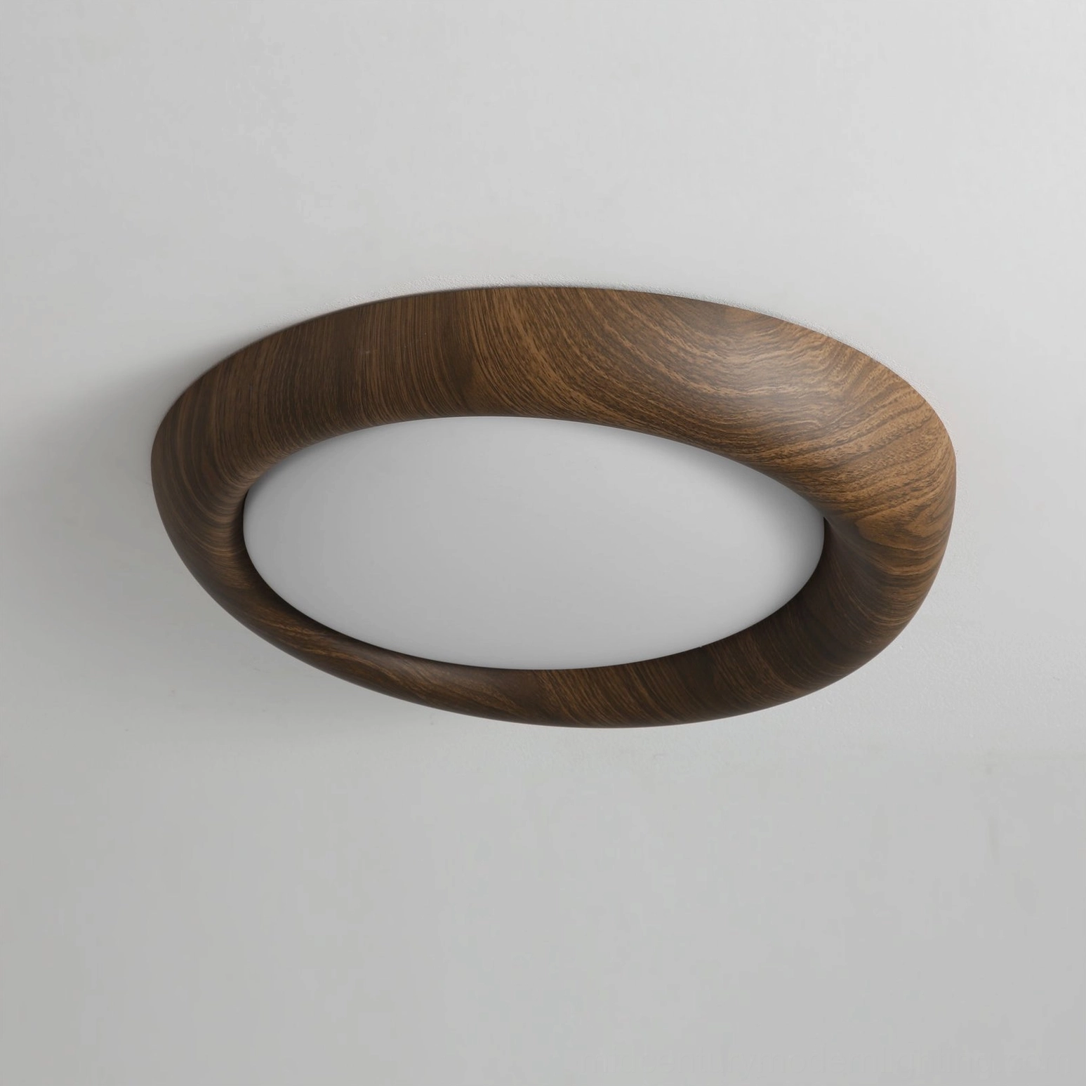 Flat flush mount wood ceiling light with thick walnut frame and smooth diffuser panel