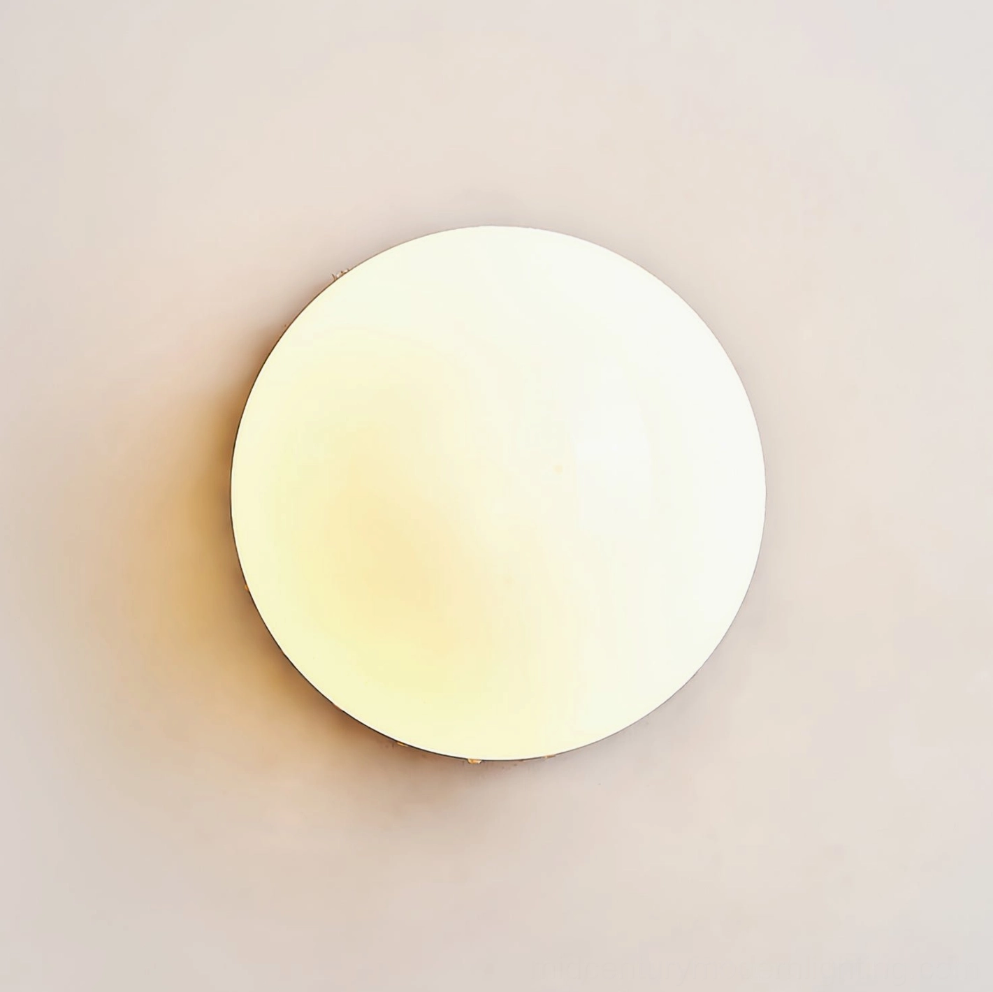 Frosted white glass sphere ceiling lamp shade detail with warm light diffusion, front flat view