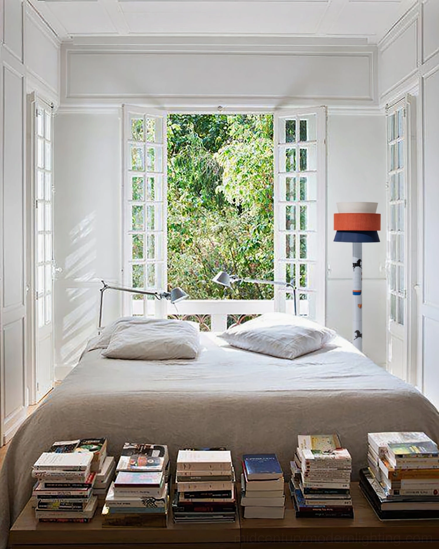 Striped Pony Floor Lamp full height display showing proportions, marble stability base, and illuminated linen shade