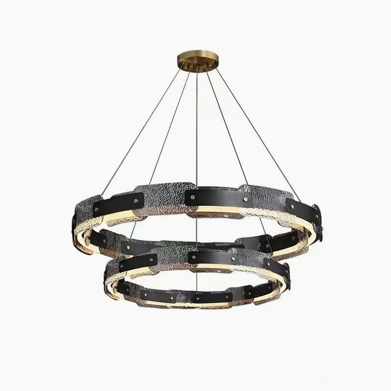 Fuze hand-crafted circular pendant chandelier demonstrating LED ring illumination and contemporary pendant design