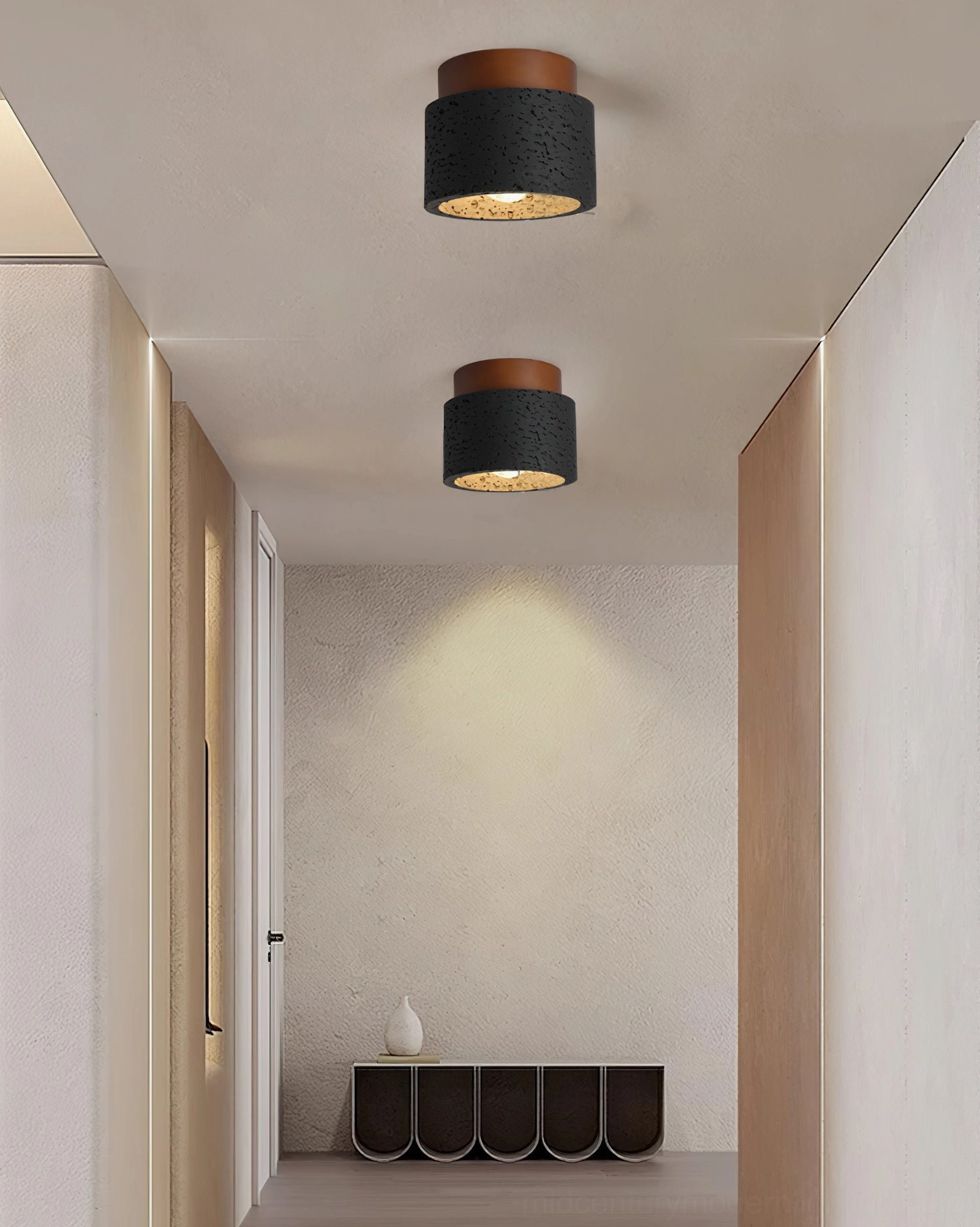 Gaila black cylindrical travertine ceiling light modern corridor eye-level minimalist hallway