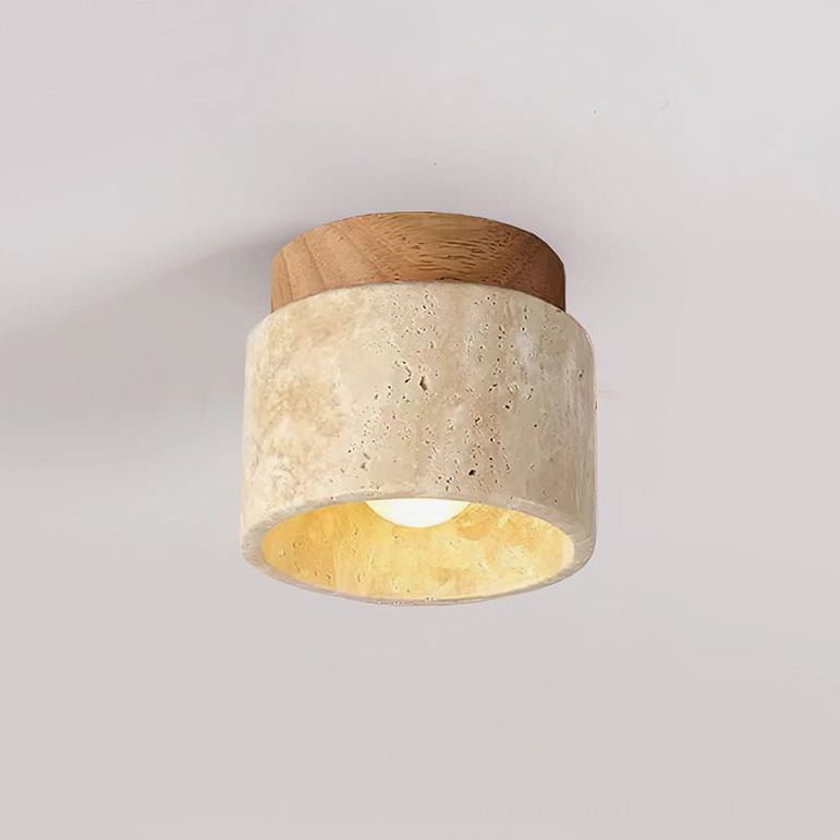Gaila model A travertine ceiling light beige wood finish compact size 4.7 diameter