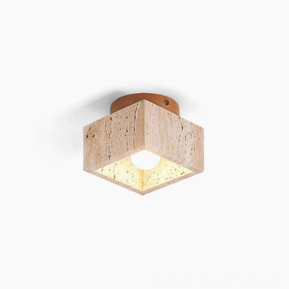 Gaila travertine square ceiling light front overhead studio view minimalist wabi-sabi design