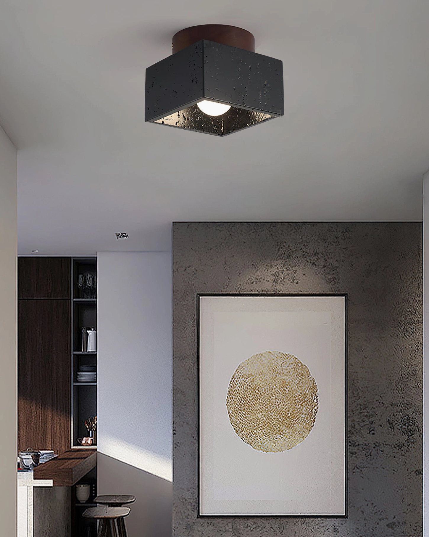 Gaila ceiling light natural travertine stone frame minimalist design architectural feature