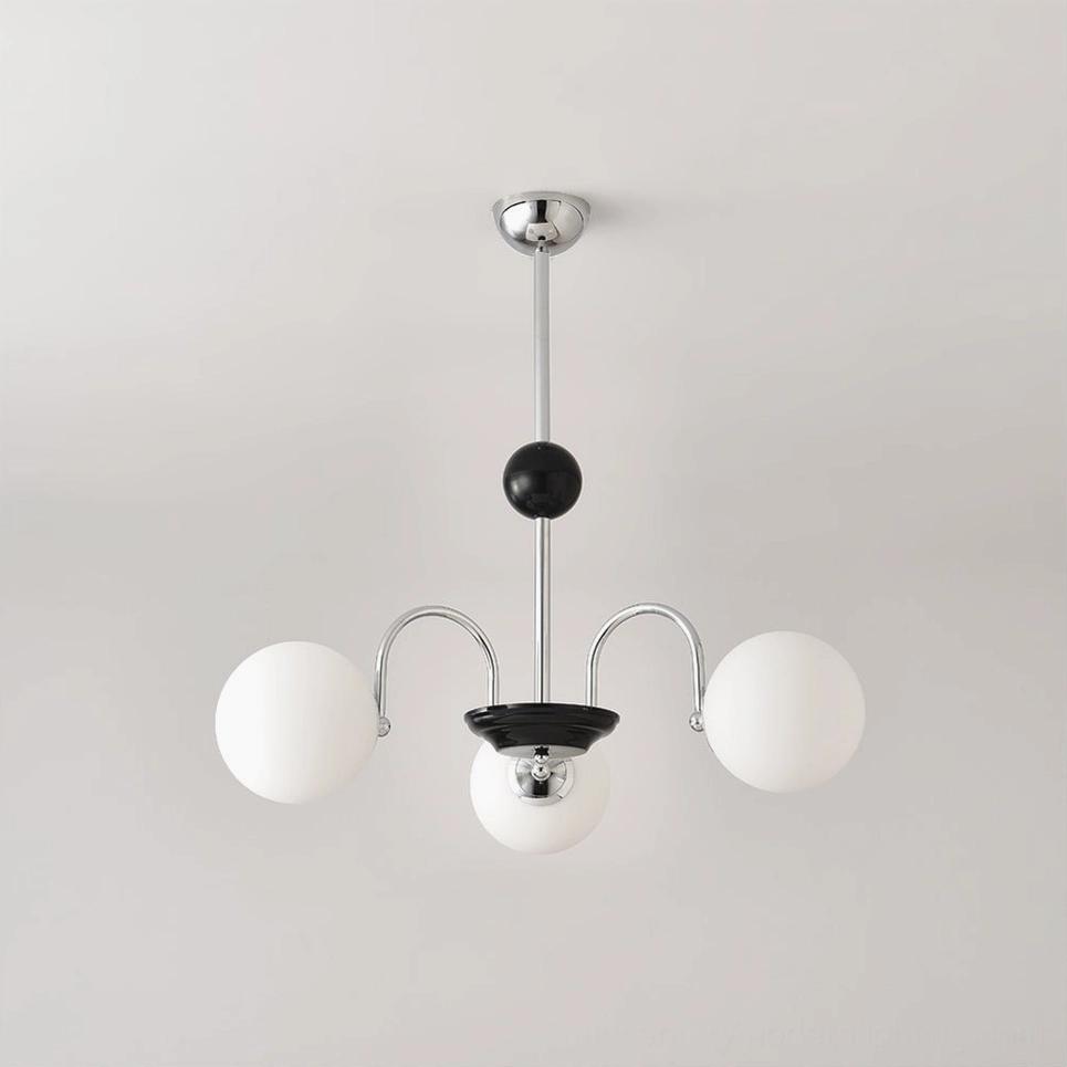 Globe chandelier with geometric glass sphere design and decorative metal frame
