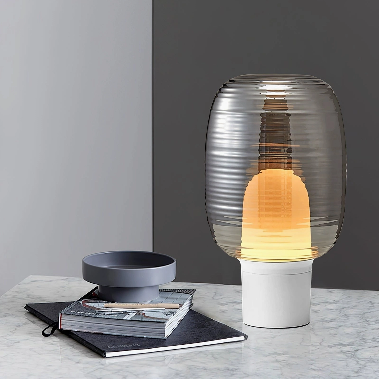 Ghia mid-century modern ribbed glass table lamp styling inspiration in contemporary home decor