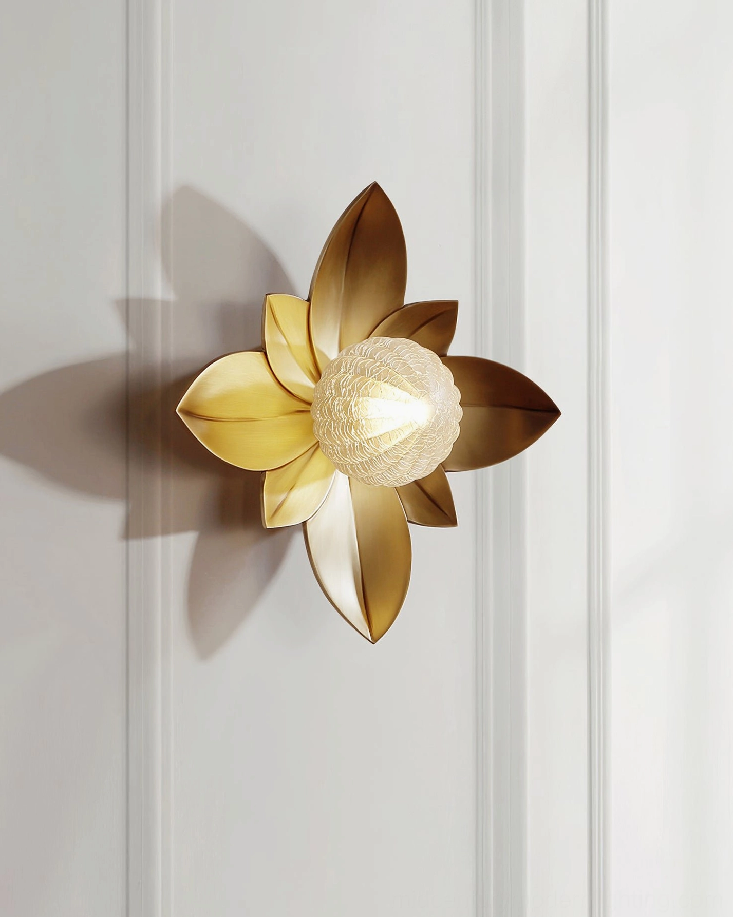 Gigi floral sconce artistic detail, brass flower bloom architectural lighting