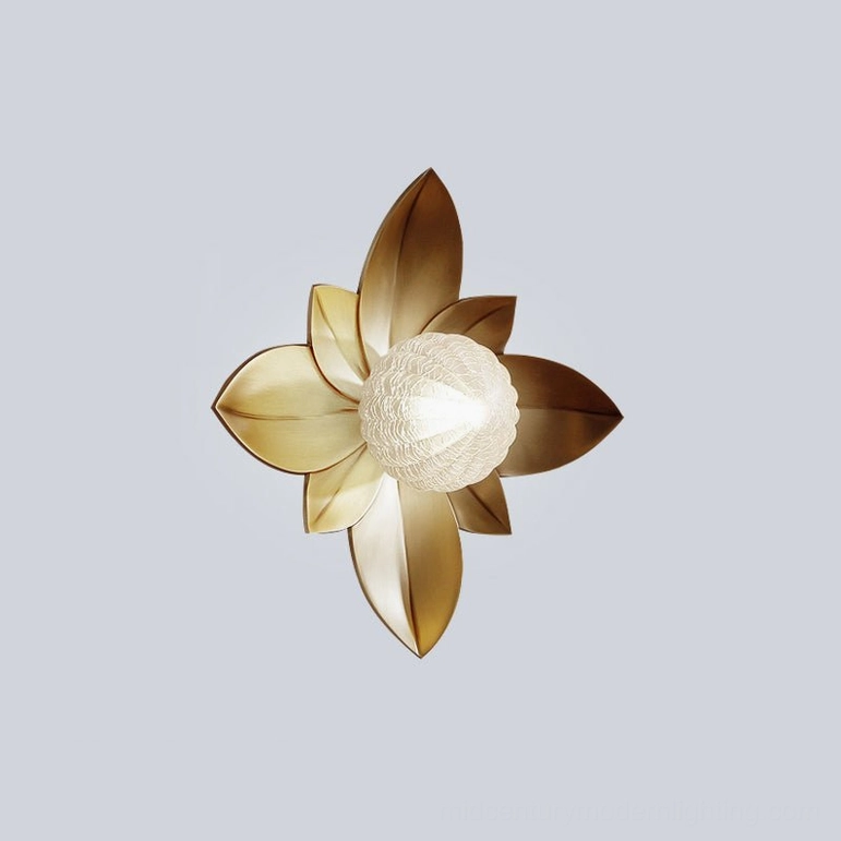 Gigi sconce with gradient bronze-gold flower petals and textured glass diffuser