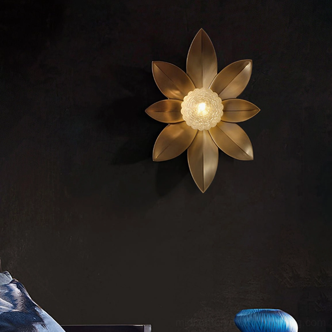 Gigi floral wall sconce, frosted glass petal diffuser architectural detail