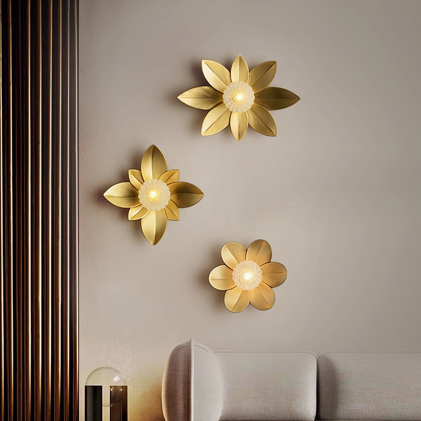 Gigi floral wall lamp sculptural form, frosted glass light diffusion