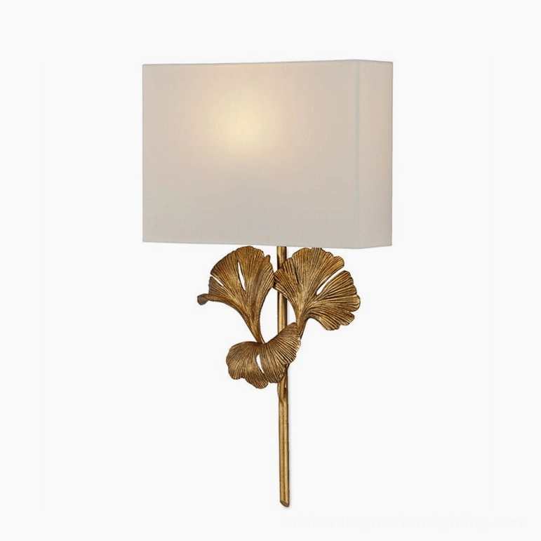 Gingko wall sconce in antique brass finish option showcasing premium patina quality