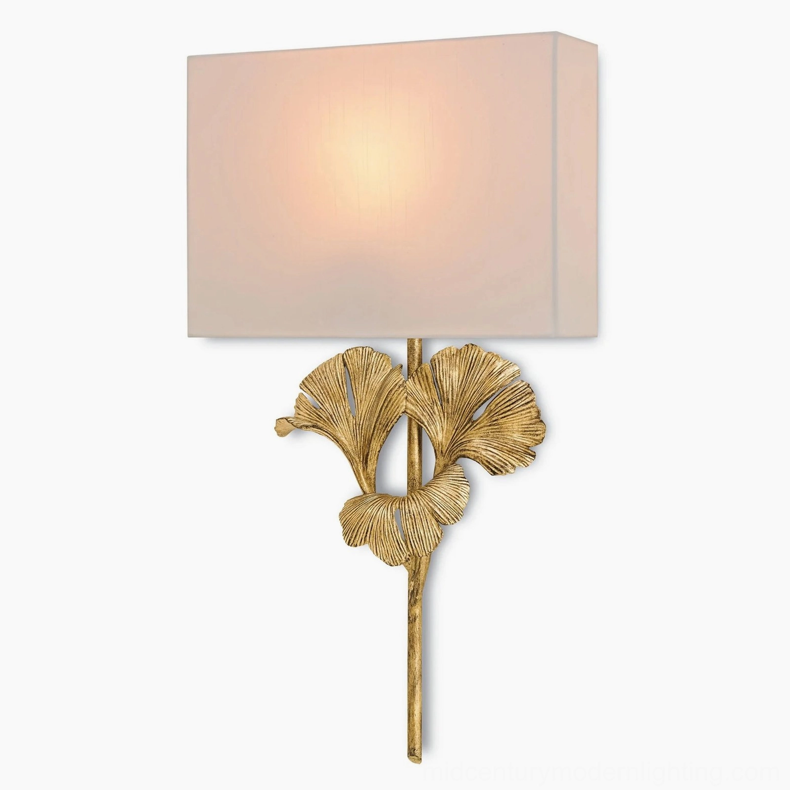Old white gingko wall sconce installed in scandinavian bedroom with neutral palette
