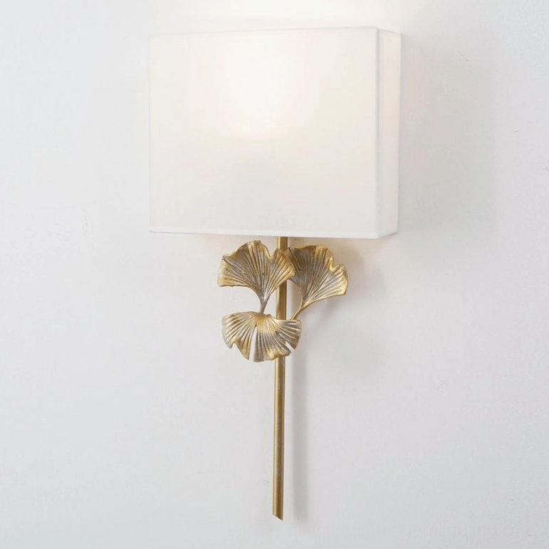 Gingko wall lamp in silver old finish option showing metal finish variety