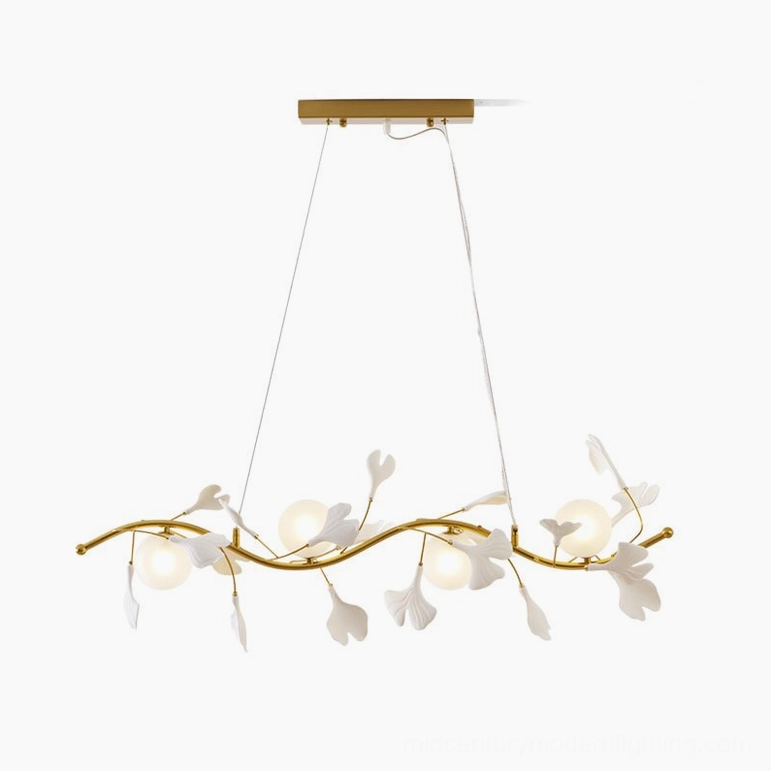 Ginkko Glass Chandelier 4-head 100cm standard size model gold brass with white ceramic finish