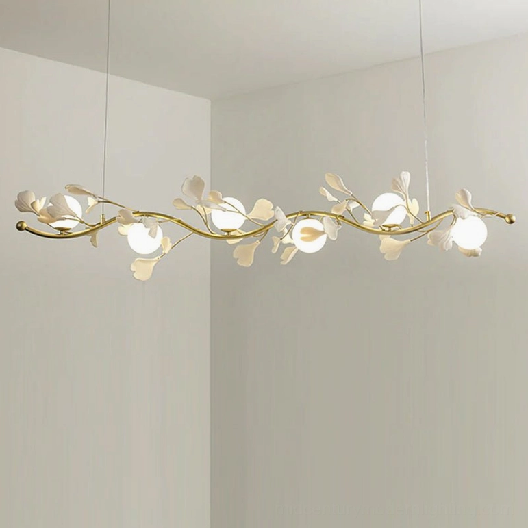 Ginkko Glass Chandelier 6-head 148cm statement size model gold brass with white ceramic finish