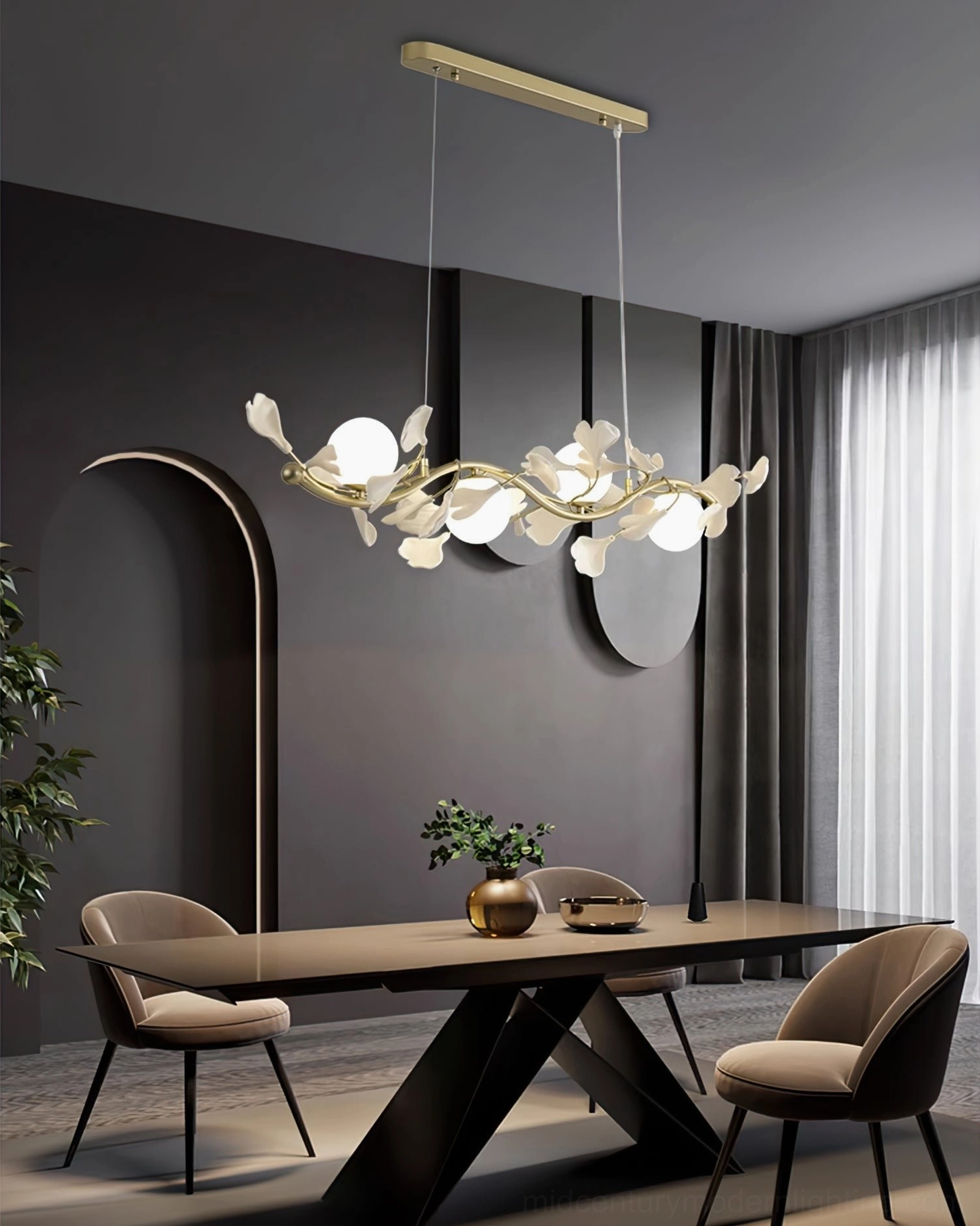 Ginkko Glass Chandelier botanical glass leaf design showing artisanal precision-cut ginkgo biloba inspired form