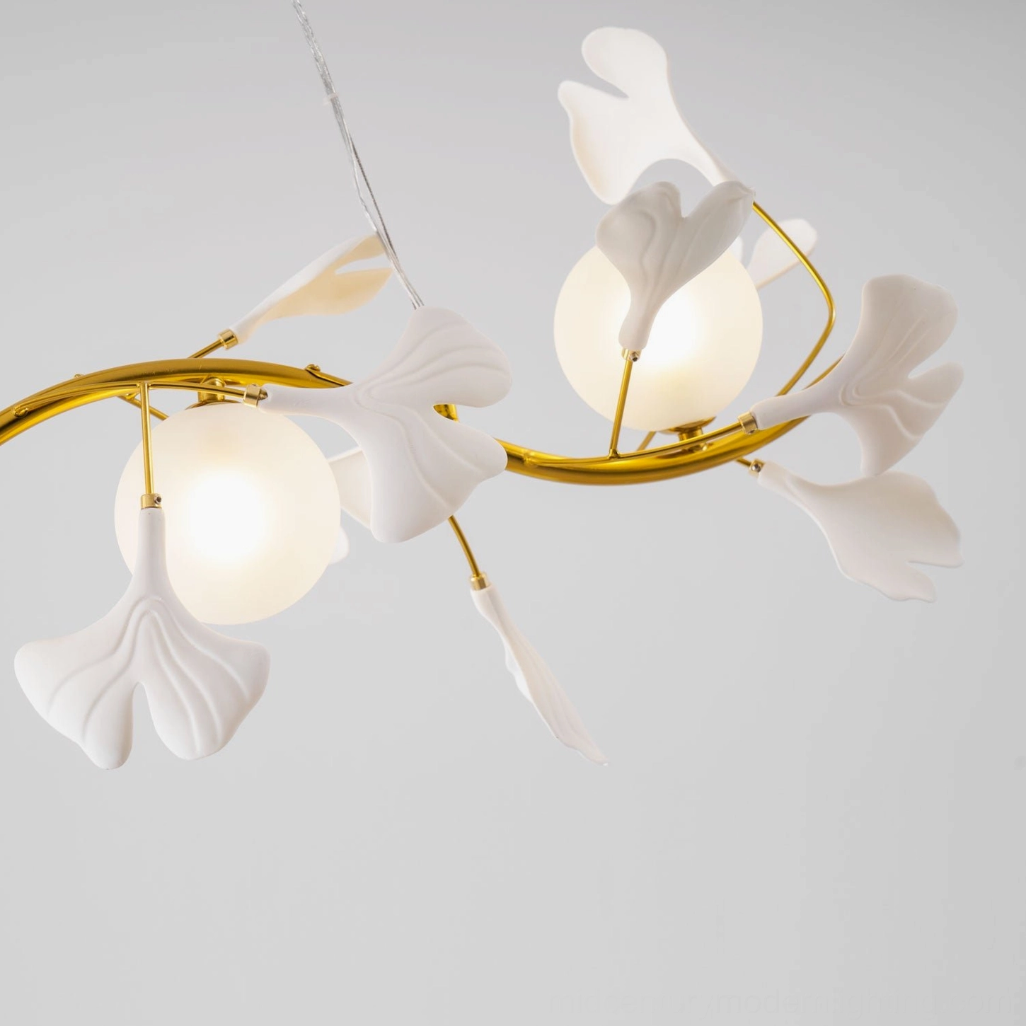 Ginkko Glass Chandelier botanical pendant showing brass branch structure and glass leaf arrangement