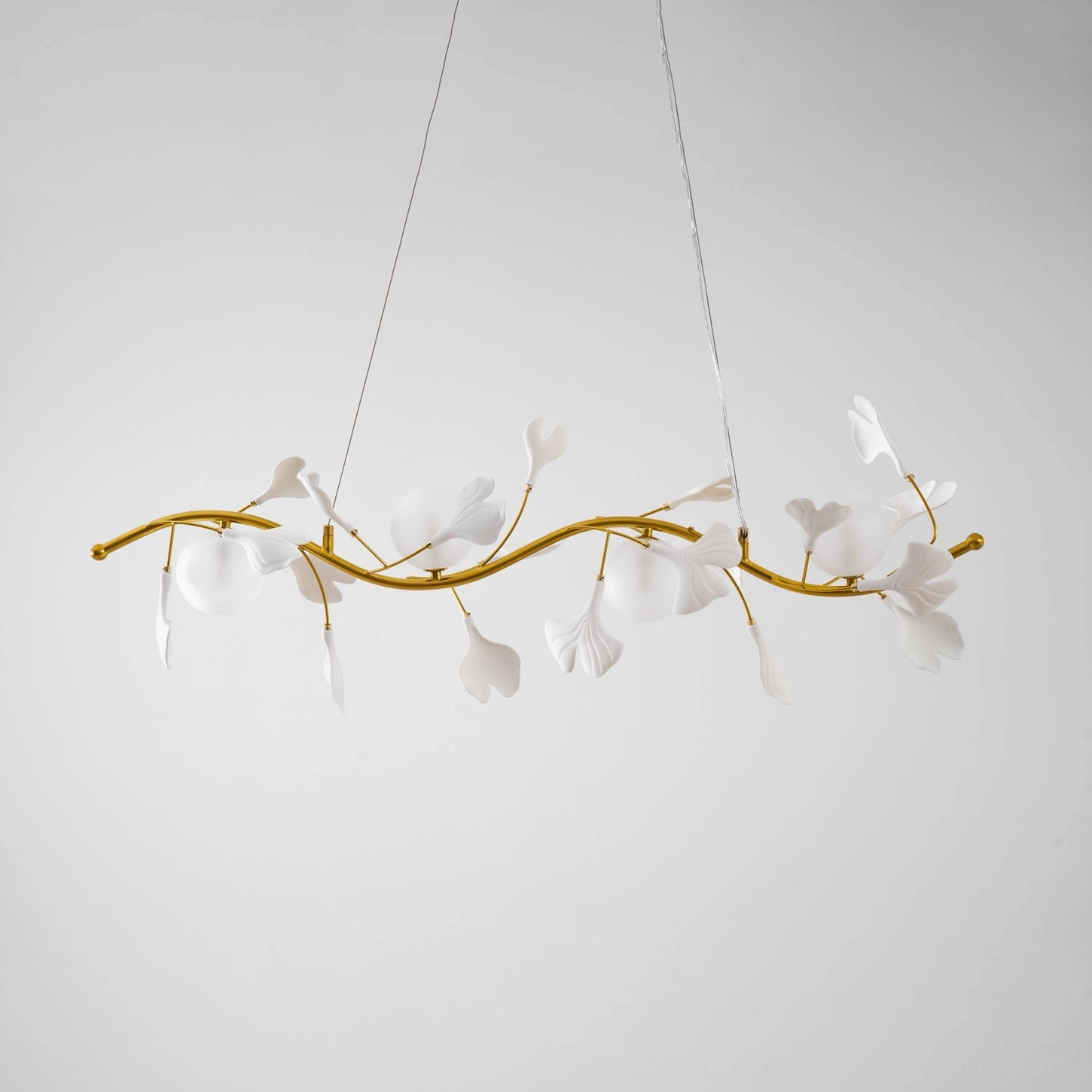 Ginkko Glass Chandelier finish options showing gold brass and white ceramic color composition