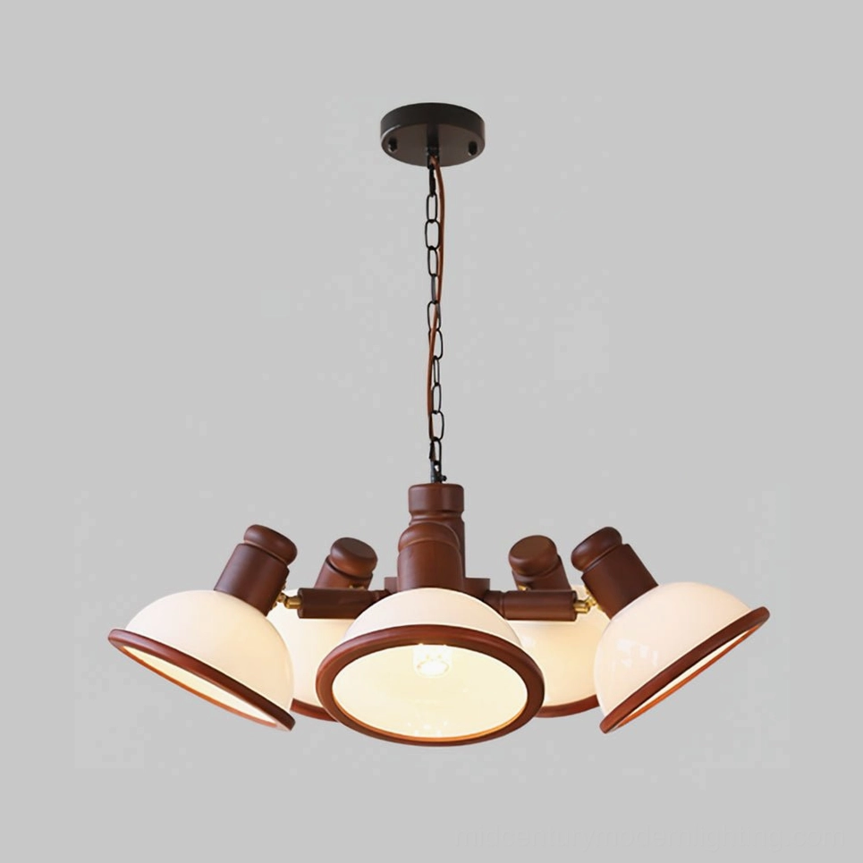 Girona Mia 5-head Walnut & White large wooden branch pendant chandelier, statement lighting fixture