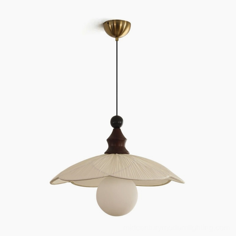 Giselle pendant light full view - walnut and white color options with organic pleated design