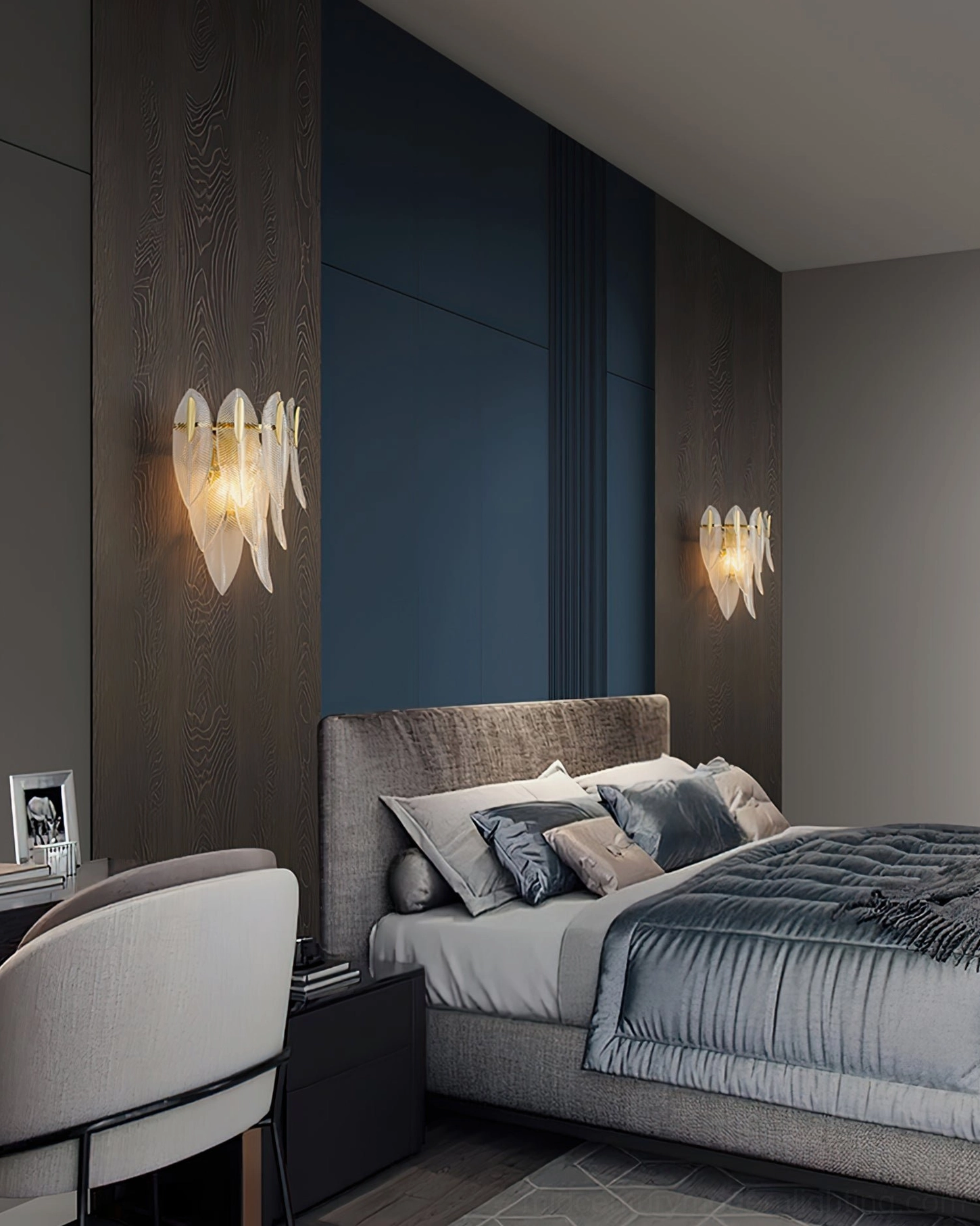 Giulia brass wall sconce creating ambient lighting layer in eclectic modern living room design