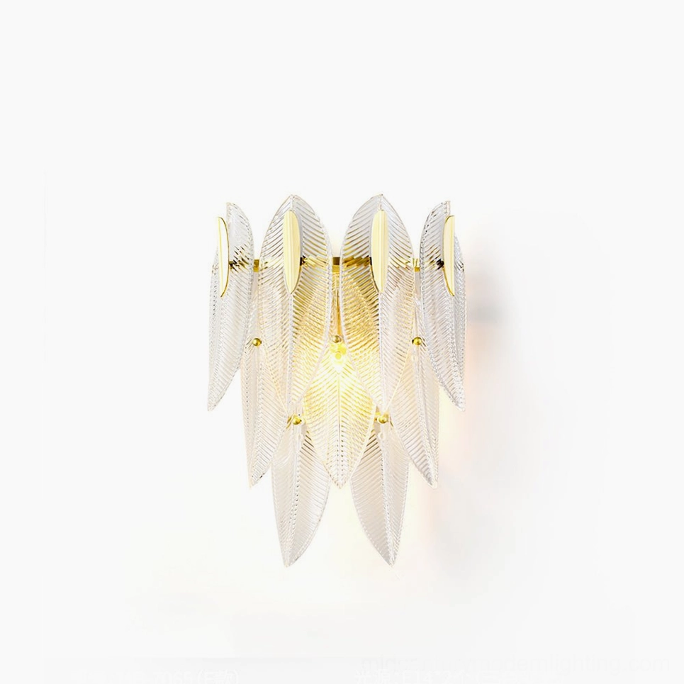 Giulia brass wall lamp with ribbed glass featuring modern sculptural design on white background