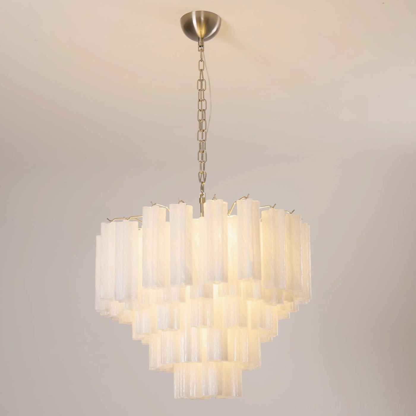 Glacier Tubular Chandelier studio backdrop warm Edison bulb lighting frosted glass