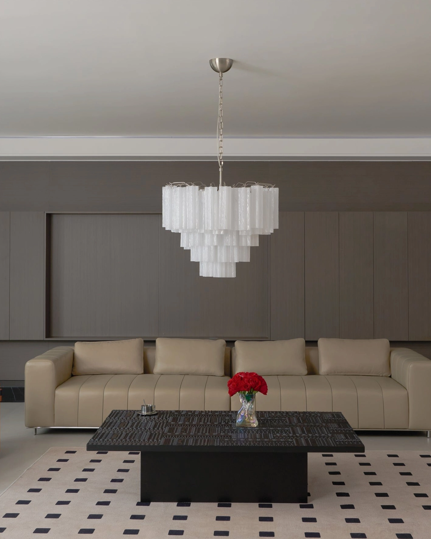 Glacier Tubular Chandelier tiered frosted glass tubes unlit modern chandelier