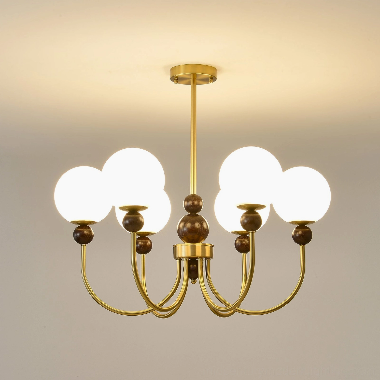 Contemporary glass pendant chandelier showing all available head configurations side by side