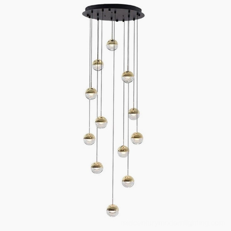 Gold spherical pendant chandelier multi-head modern interior dining space lighting fixture