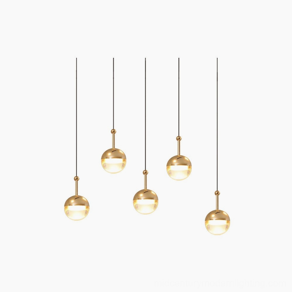 Gold spherical glass pendant chandelier with transparent and opaque dual-finish design modern mid-century lighting