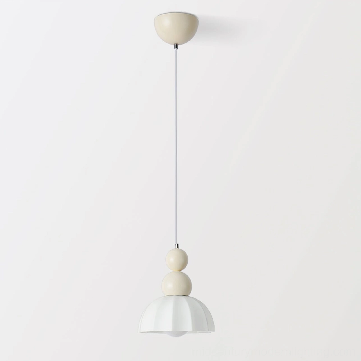 Gourd bubble pendant light close-up view of white glass shade and hanging suspension assembly