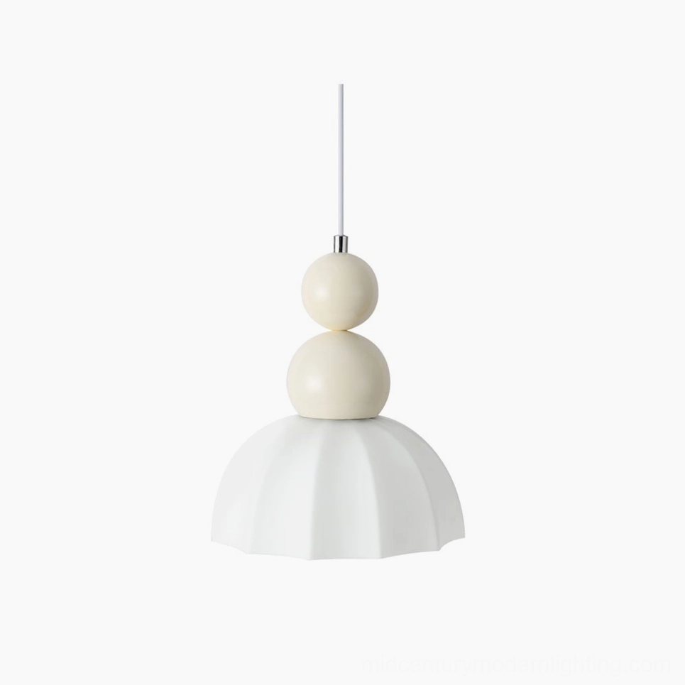 Gourd bubble pendant light with creamy white ribbed glass sphere shade, front view against white background