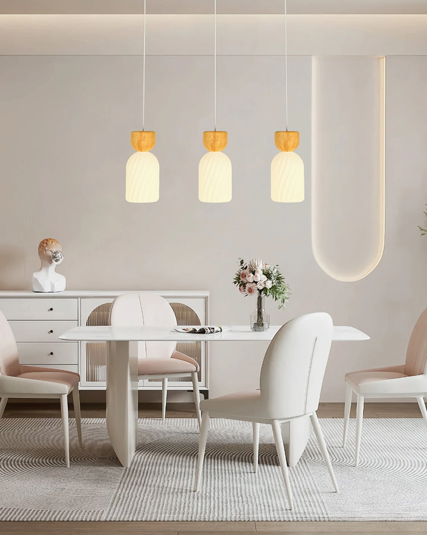 Gourd ribbed glass pendant light detailed side profile showing vertical fluting texture