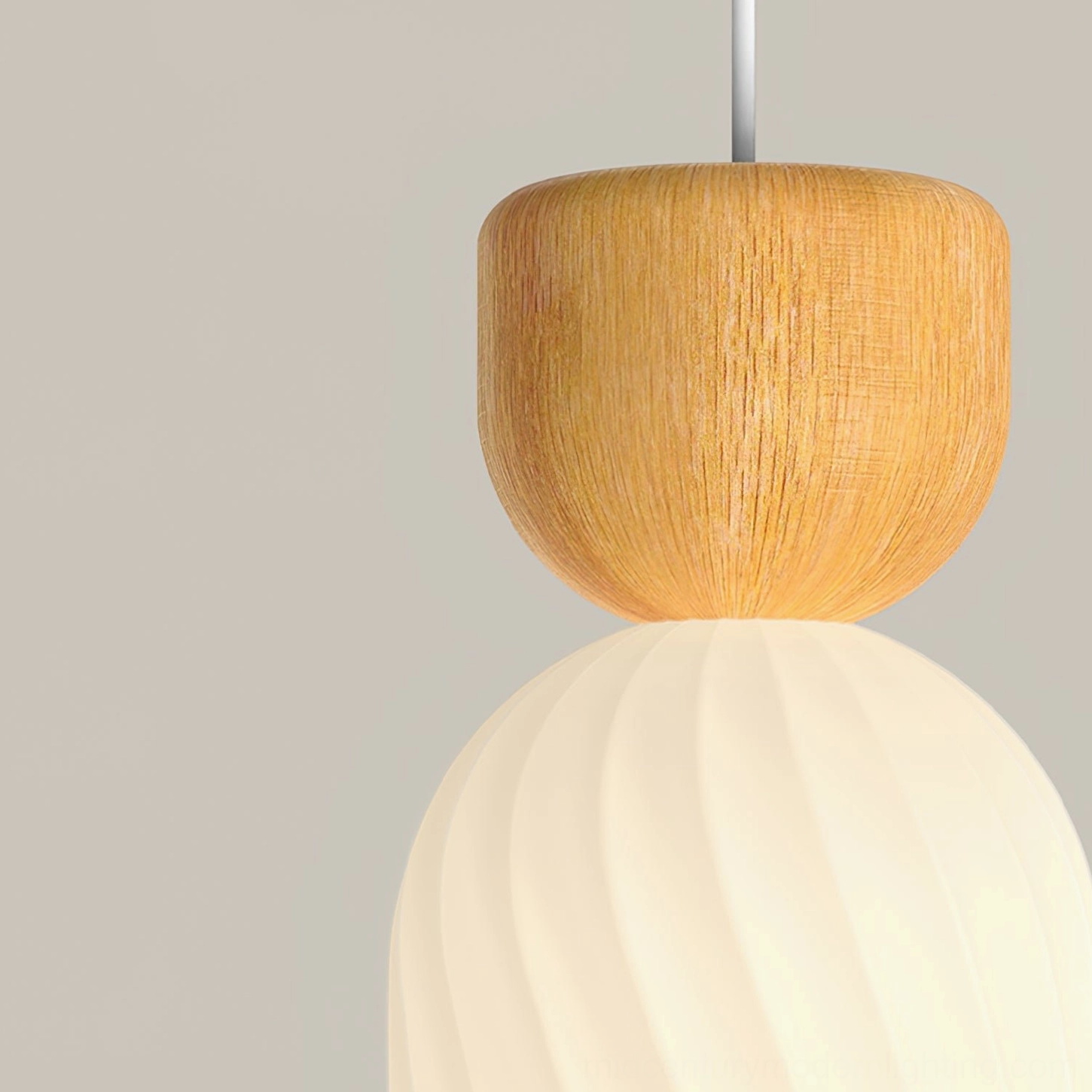Warm-toned ribbed glass pendant light fixture highlighting organic gourd silhouette